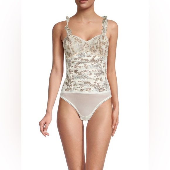 NWT Free People Weekend Plans Bodysuit Ivory Blue Corset Ruffle Size S, M, L - Picture 9 of 11